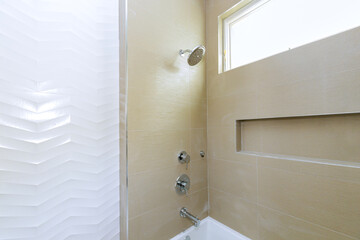 Under construction with bathroom renovation in bathtub and shower