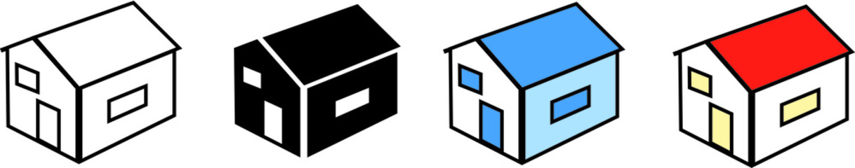 Home Home three-dimensional 3D vector icon set Black and white color