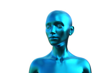 3d illustration. Portrait of a blue bald woman on a white background. 