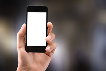 Technology Concept. Hand Using Mobile Phone with a blank screen
