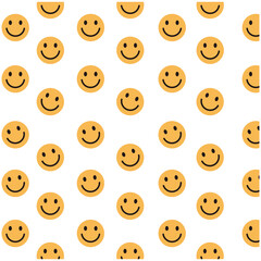 Seamless pattern with smiling faces on white background