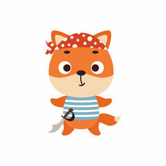 Cute little pirate fox. Cartoon animal character for kids t-shirts, nursery decoration, baby shower, greeting card, invitation, house interior. Vector stock illustration