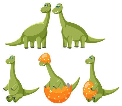 Different cute apatosaurus dinosaur cartoon characters