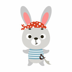 Cute little pirate bunny. Cartoon animal character for kids t-shirts, nursery decoration, baby shower, greeting card, invitation, house interior. Vector stock illustration