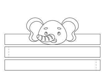 Printable elephant paper crown. Fun accessory for entertainment. Diy cut party ribbon template for birthday, christmas, baby shower. Print, color, cut and glue. Vector stock illustration.