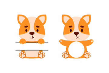 Cute little dog split monogram. Funny cartoon character for kids t-shirts, nursery decoration, baby shower, greeting cards, invitations, scrapbooking, home decor. Vector stock illustration