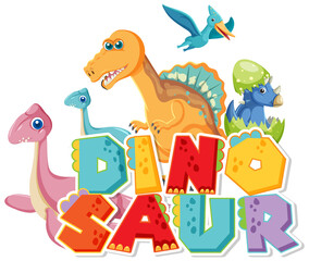 Cute dinosaur group with dinosaur word logo