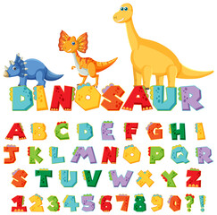 English alphabet A-Z with dinosaur cartoon characters