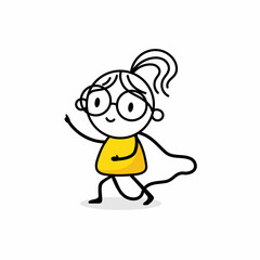 Businesswoman is a superhero. Hand drawn doodle woman. Leadership concept. Vector stock illustration