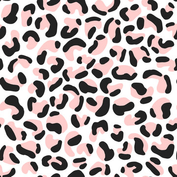 Seamless abstract print with leopard skin imitation. Pink animal pattern for textile, wallpaper, scrapbook, fabric, Hand drawn illustration on a white background.