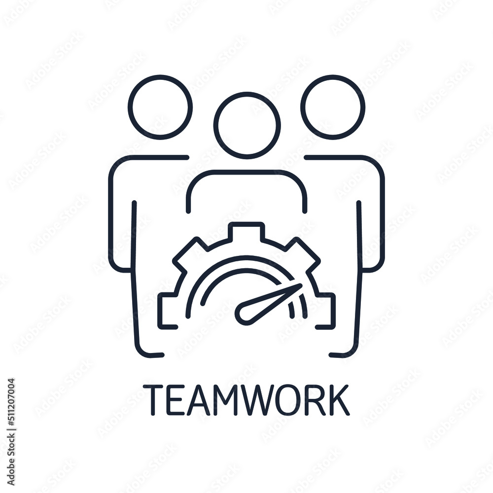 Poster effective teamwork. vector linear icon isolated on white background