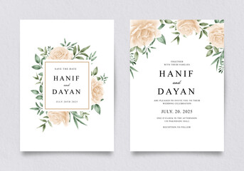Elegant double sided wedding invitation template with yellow rose