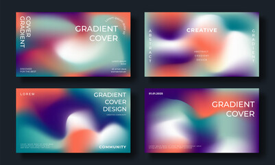 Abstract fluid gradient cover template. Set of modern poster with vibrant graphic color, mesh blend color card. Gradient background design for brochure, flyer, wallpaper, banner, business card.