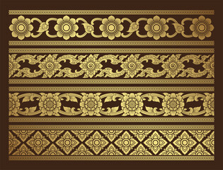 Set thai art, buddhism temple element and background pattern decoration motifs for pillar - obrazy, fototapety, plakaty