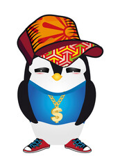 niedlicher Pinguin als Hip Hopper im coolen Outfit