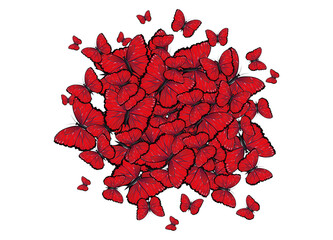 viele rote Schmetterlinge fantasievoller Reigen
