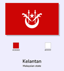Vector Illustration of Kelantan flag isolated on light blue background. Illustration Kelantan flag with Color Codes. As close as possible to the original. ready to use, easy to edit.