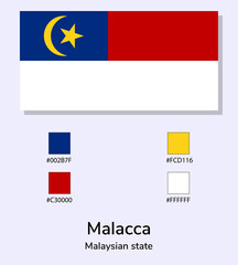 Vector Illustration of Malacca flag isolated on light blue background. Illustration Malacca flag with Color Codes. As close as possible to the original. ready to use, easy to edit. - obrazy, fototapety, plakaty