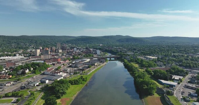 Summer afternoon aerial view of Binghamton New York, upstate NY.
