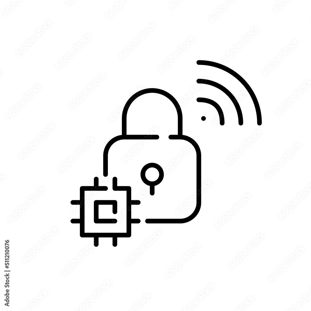 Poster smart lock security system with cpu. pixel perfect, editable stroke line icon
