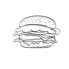 hamburger illustration vector hand drawn isolated on white background line art.