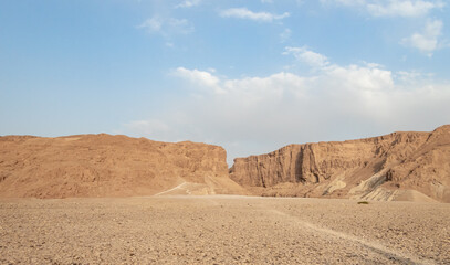 Stone  desert near the Rahaf stream, on the Israeli side of the Dead Sea, near Jerusalem in Israel