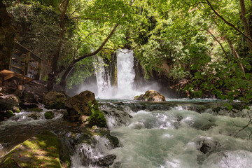 Banias  waterfall in a Hermon Stream Nature Reserve in northern Israel - Powered by Adobe