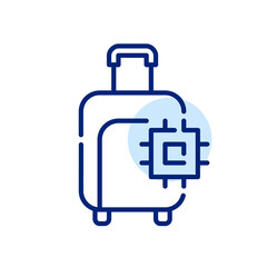 Smart luggage with CPU chip. Pixel perfect, editable stroke line art icon