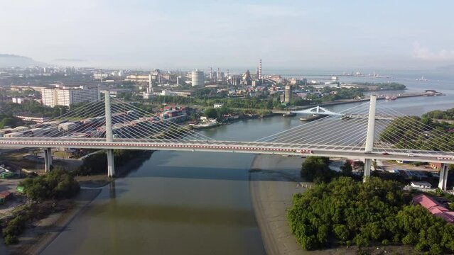Aerial view Prai River Bridge cross Sungai Perai