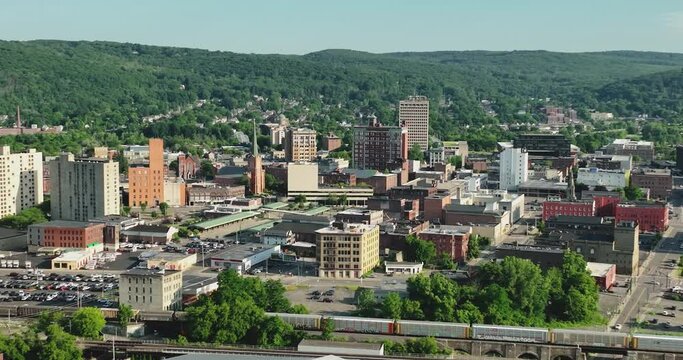 Summer afternoon aerial view of Binghamton New York, upstate NY.
