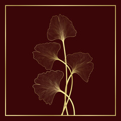 Golden ginkgo leaves on frame background