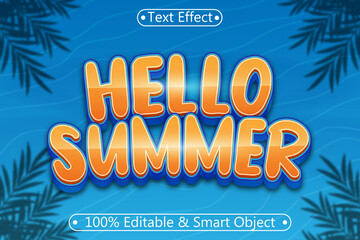 Hello Summer Editable Text Effect 3 dimension Emboss Modern Style