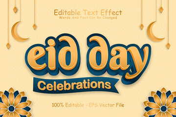 Eid Day Celebrations Editable Text Effect 3 Dimension Emboss Modern Style