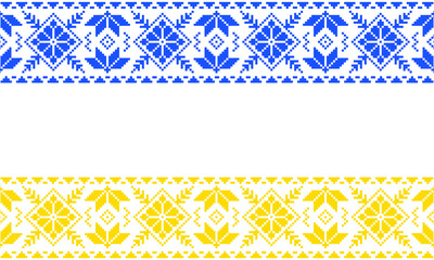 Embroidered Ukrainian ornament for clothes, knitting, white background. Norwegian jacquard. Ukrainian folk clothes. Patterns for embroidery