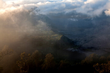 Bromo Mountain with Morning Mist, is Volcano Mountain in Surabaya, Indonesia