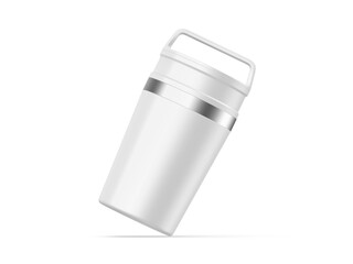 Matte travel mug mockup, blank thermos insulated vacuum mug for branding and promotion. 3d render illustration.