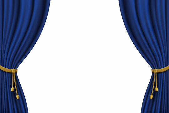 realistic curtain frame template blue color vector graphic
