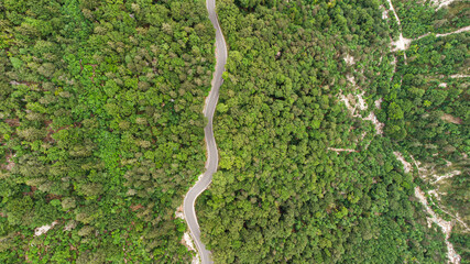 Road. Mountains. Austria. Carinthia alps. Drone view 