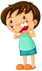 Cute boy cartoon character flossing teeth
