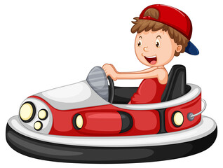 A boy riding bumper car cartoon