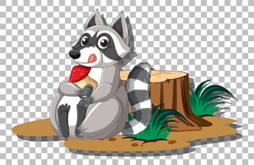 Raccoon holding strawberry cartoon character