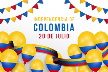 20 de julio colombia independence day background with colombian flag and balloon