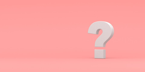 White question mark on a pink background. 3d render illustration.
