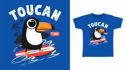 Cute toucan surf cartoon tshirt and apparel designs