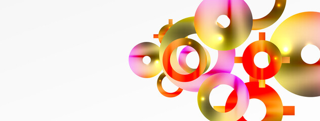 Minimal geometric abstract background. Shiny and glossy circle, line and round shapes design. Trendy techno business template for wallpaper, banner, background or landing