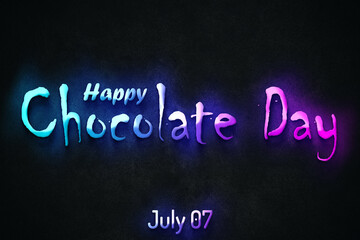 Happy Chocolate Day, July 07. july Calendar on workplace neon Text Effect, Empty space for text