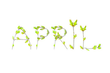 The word April made from tree branches
