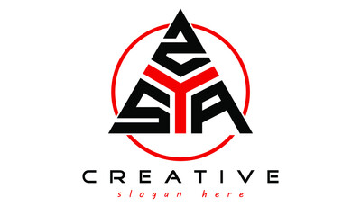 SZA three letter creative triangle shape in circle logo design vector template. typography logo | Letter mark logo | initial logo | wordmark logo | minimalist logo | gaming logo | emblem logo
