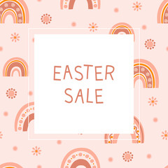 Sale templates with silhouette rainbow in pastel colors for easter. Illustration colorful rainbow in flat style and space for your text. Vector.