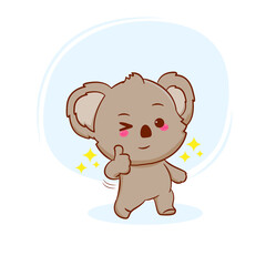 Cute happy baby koala bear posing OK hand sign. Cartoon character illustration